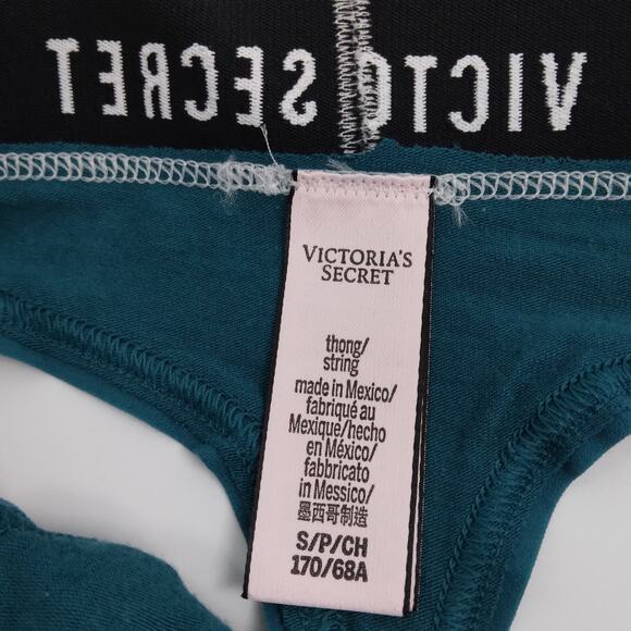 Victoria's Secret Thong / String Size S teal with white elastic waist NWOT - Picture 3 of 9